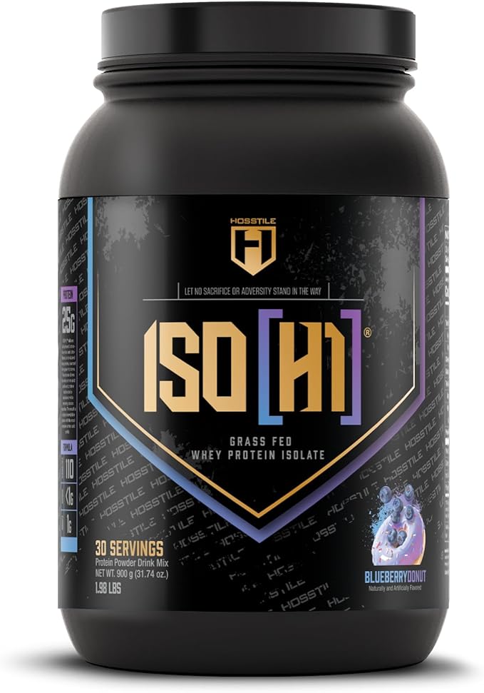 HOSSTILE ISO[H1] Grass Fed Whey Protein Isolate with Digestive Enzymes, Whey Protein Powder for Muscle Gain & Muscle Recovery, Post Workout Recovery Drink, Blueberry Donut, 30 Servings