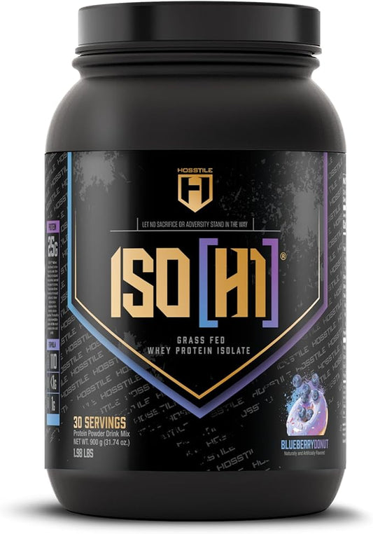 HOSSTILE ISO[H1] Grass Fed Whey Protein Isolate with Digestive Enzymes, Whey Protein Powder for Muscle Gain & Muscle Recovery, Post Workout Recovery Drink, Blueberry Donut, 30 Servings