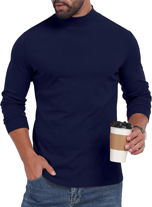 Sailwind Men's Mock Turtleneck Long Sleeve Shirt Cotton Basic Thermal Undershirt Lightweight Pullover