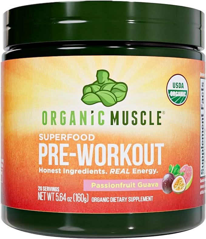 USDA Organic Pre-Workout Powder, Passionfruit Guava | Clean Energy Without Jitters | Natural Performance Boost | No Artificial Sweeteners | 20 Superfoods | Low Caffeine, 20 Servings