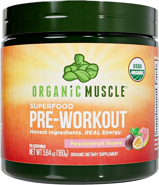 USDA Organic Pre-Workout Powder, Passionfruit Guava | Clean Energy Without Jitters | Natural Performance Boost | No Artificial Sweeteners | 20 Superfoods | Low Caffeine, 20 Servings