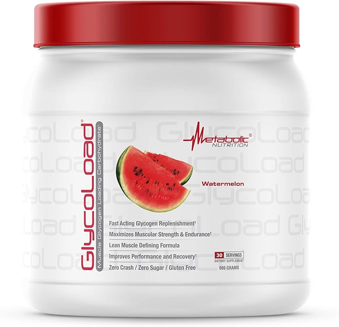 Metabolic Nutrition, Glycoload, 100% Micronized Cyclic Cluster Dextrin Carbohydrate Powder, Muscle Glycogen Loading Carbohydrate, Pre Intra Post Workout Supplement, Watermelon, 600 gm (30 ser)