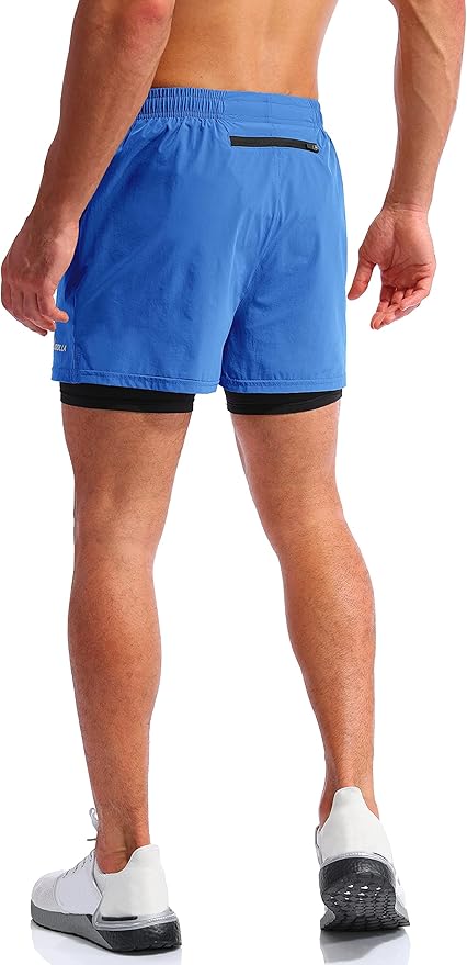 Pudolla Men’s 2 in 1 Running Shorts 5" Quick Dry Gym Athletic Workout Shorts for Men with Phone Pockets