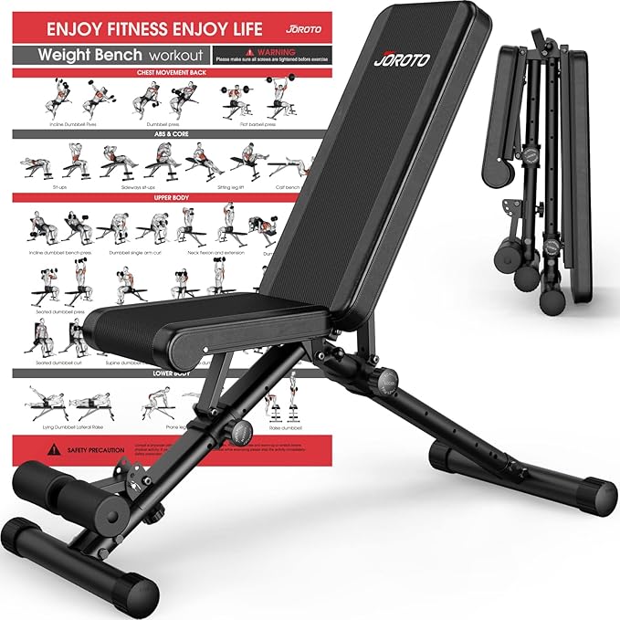 JOROTO MD35 Foldable Workout Bench, 700LB Adjustable Weight Bench for Home Gym, Flat Incline Decline Press Bench, Multi-Position Strength Training Bench for Full Body Workout