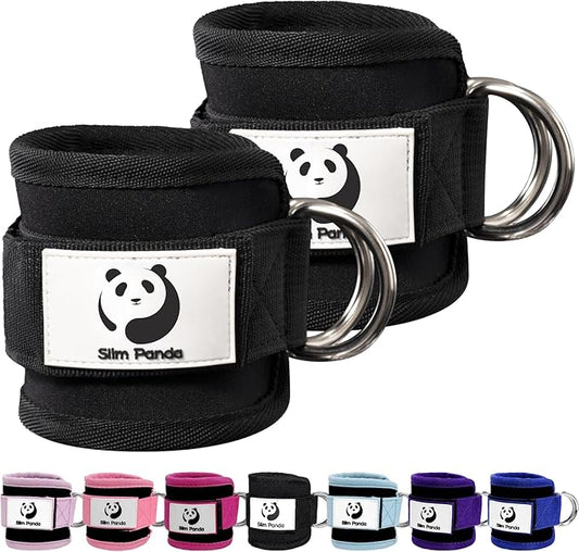 Slim Panda Ankle Strap for Cable Machine,Ankle Cuff for Kickbacks, Booty Hip Abductors,Glute Workouts, Leg Extensions, Curls for Men and Women, Adjustable with Double D-Rings