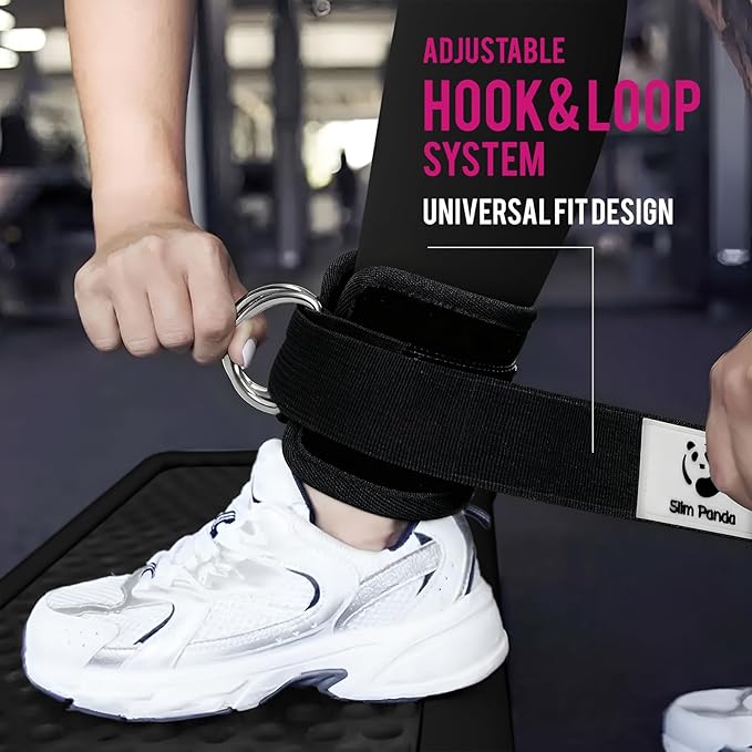 Slim Panda Ankle Strap for Cable Machine,Ankle Cuff for Kickbacks, Booty Hip Abductors,Glute Workouts, Leg Extensions, Curls for Men and Women, Adjustable with Double D-Rings