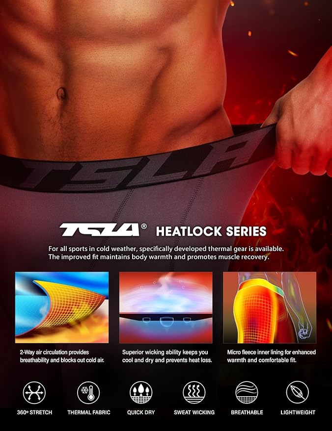 TSLA Men's Thermal Compression Pants, Athletic Sports Leggings & Running Tights, Wintergear Base Layer Bottoms