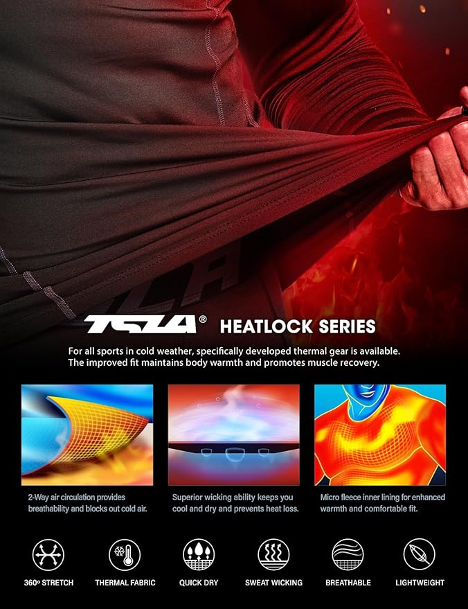 TSLA Men's Thermal Long Sleeve Compression Shirts, Mock/Turtleneck Winter Sports Running Base Layer Top