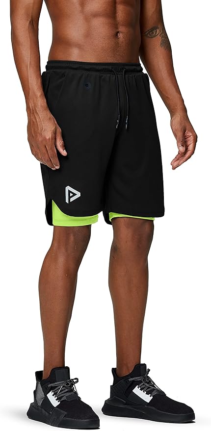 Pinkbomb Men's 2 in 1 Running Shorts Gym Workout Quick Dry Mens Shorts with Phone Pocket