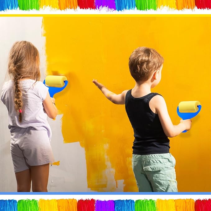 Tenceur 50 Pcs 3" Foam Paint Brushes for Kids Foam Paint Roller Small Sponge Roller with Blue Handle for Young Artists, Reusable & Washable Early Educational Supply for Crafts, Graffiti, DIY Art