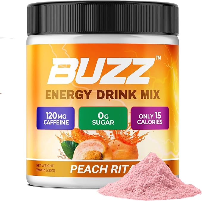 Morning Buzz Energy Drink Powder - Energy Boost Drink Mix - Sugar-Free Energy with Antioxidants - Morning Kickstart and Sports Nutrition Endurance Product - 30 Servings, Peach Rita, 8 Ounces