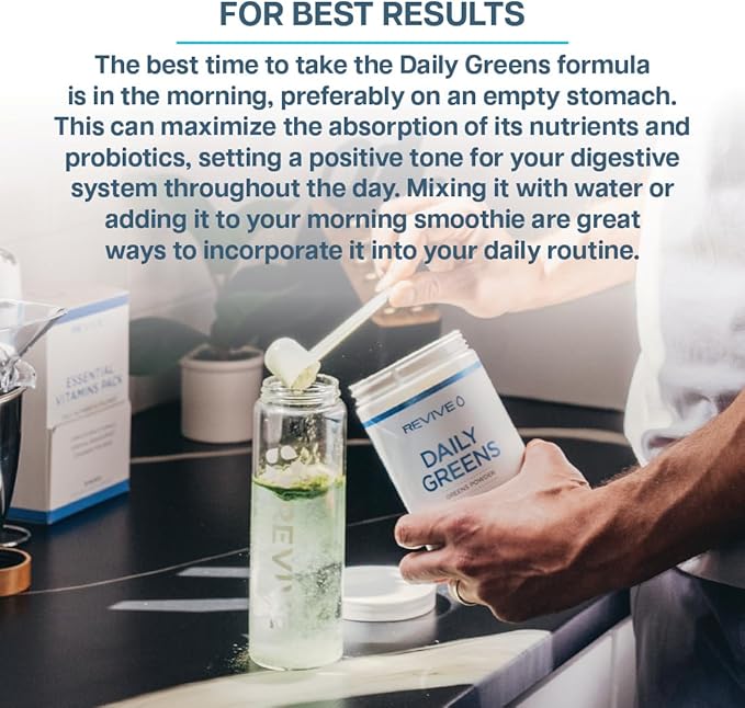 Revive MD Daily Green Powder Superfood (Chocolate) - Supergreens Powder to Support Energy Levels - Green Juice That Improves Fiber Intake - Vegetable Supports Digestion and Gut Health