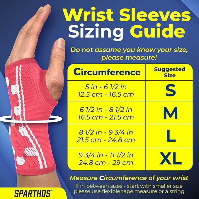 Sparthos Wrist Support Sleeves (Pair) – Medical Compression for Carpal Tunnel and Wrist Pain Relief – Wrist Brace for Men and Women – Made from Innovative Breathable Elastic Blend