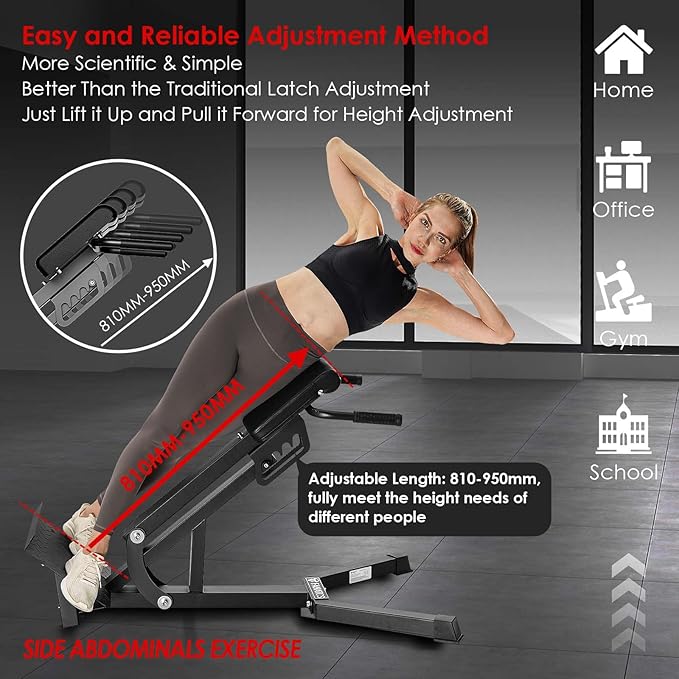 FANATICS Roman Chair Back Extension Machine Hyperextension Bench Reverse Hyper Lower Back Exercise Equipment Multi-Functional Core and Glute Workout Bench for Home Gym