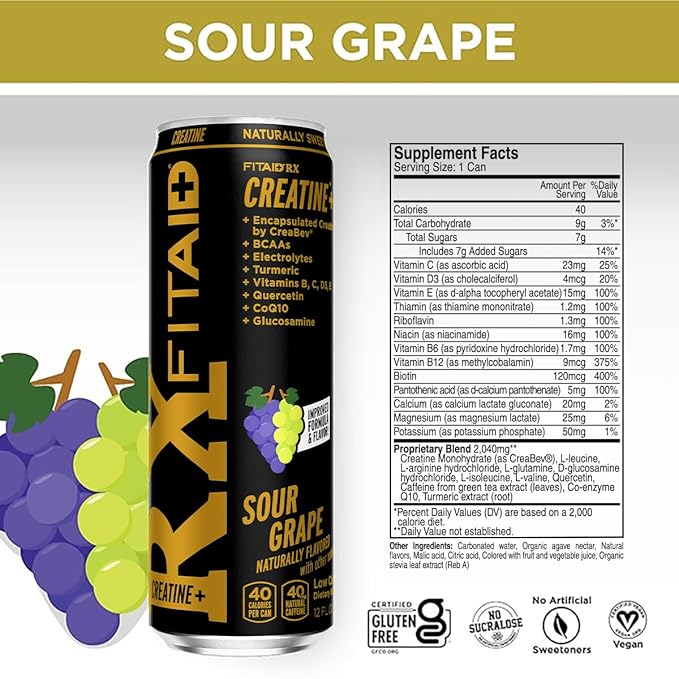 LIFEAID FITAID RX Recovery Blend Plus Creatine, BCAAs, Glucosamine, Turmeric, B-Complex, Electrolytes, 100% Clean, Paleo, Vegan and Gluten-Free, 12 Fl Oz. cans (Pack of 24)
