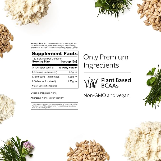 ProMix Nutrition BCAA Powder - Unflavored - Plant-Based Branched Chain Amino Acids - Sugar Free, Gluten Free, No Artificial Flavors - 180 Servings (Pack of 1)