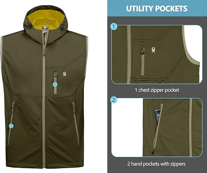 Little Donkey Andy Men's Lightweight Softshell Vest Windproof Sleeveless Jacket for Travel Hiking Running Golf