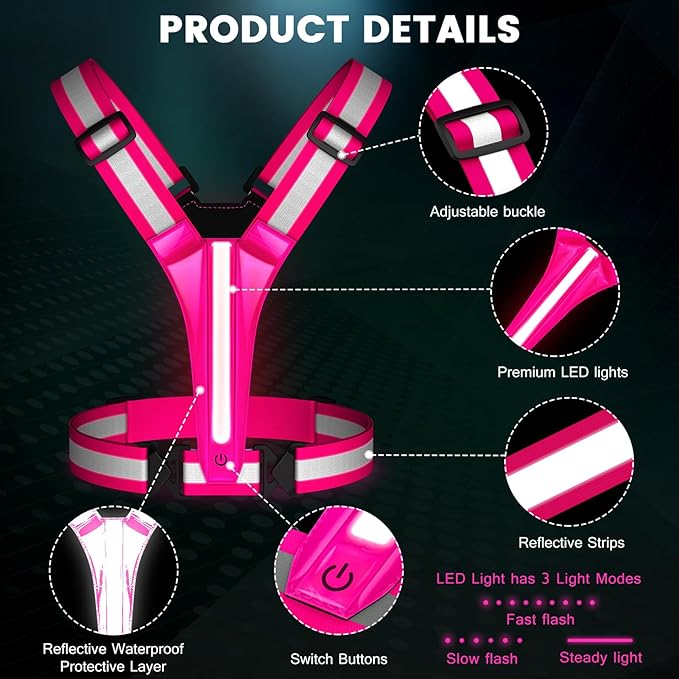 LED Reflective Running Vest Gear,Light Up Vest Runners Night Walking USB Rechargeable,Up to 11hrs Light with Adjustable Waist/Shoulder for Women Men Kids