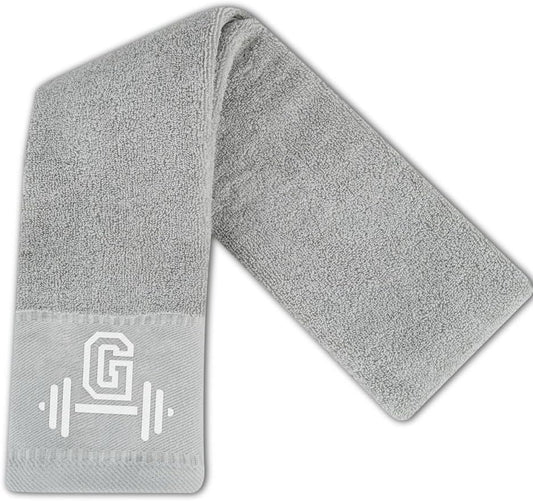 Gym Towel, Personalized Workout Gifts for Men, Women, Sports Lover, Exercise Fitness Gift for Gym Enthusiast on Birthday, Christmas, Soft and Absorbent Towel, Gray, Initial G