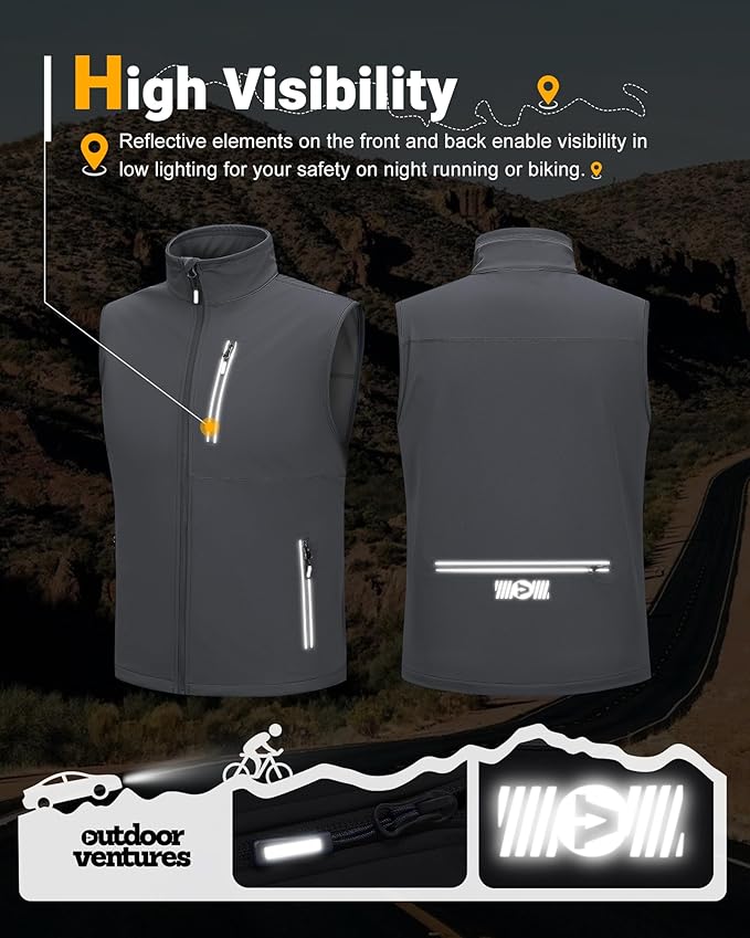 Outdoor Ventures Men's Windproof Softshell Vest Outerwear Lightweight Sleeveless Jacket for Running Golf Hiking Travel