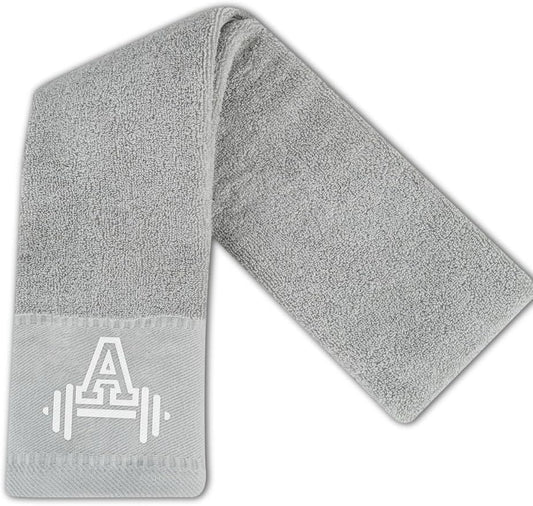 Gym Towel, Personalized Workout Gifts for Men, Women, Sports Lover, Exercise Fitness Gift for Gym Enthusiast on Birthday, Christmas, Soft and Absorbent Towel, Gray, Initial A