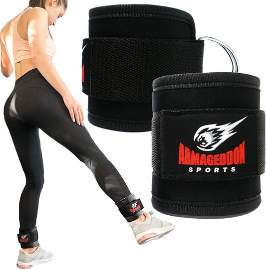 ARMAGEDDON SPORTS Pair of Quality Ankle Straps Double D-Rings for Cable Machines Attachment - Ankle Cuff for Leg Workout Equipment Exercise Machine - Ankle Cable Straps for Men and Women