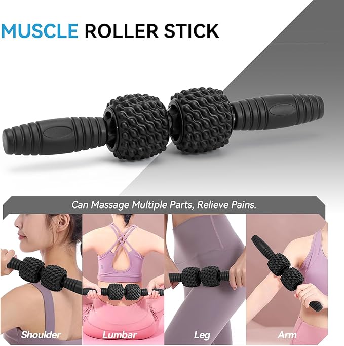 5 in 1 Foam Roller Set, High Density Fitness Exercise Foam Roller for Deep Tissue Muscle Massage, Massage Roller, Massage Ball, Resistance Band, for Whole Body(Black)