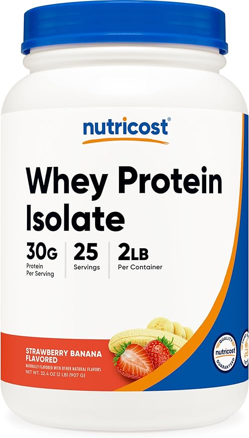 Nutricost Whey Protein Isolate (2 LB) Strawberry Banana Flavored - GMO-Free, Gluten-Free