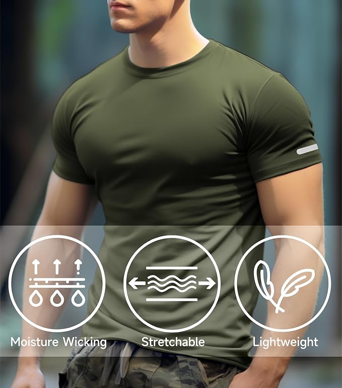 Mens Workout Shirts Fitted, Quick Dry Gym Tshirts Running Athletic Top Moisture Wicking Tee