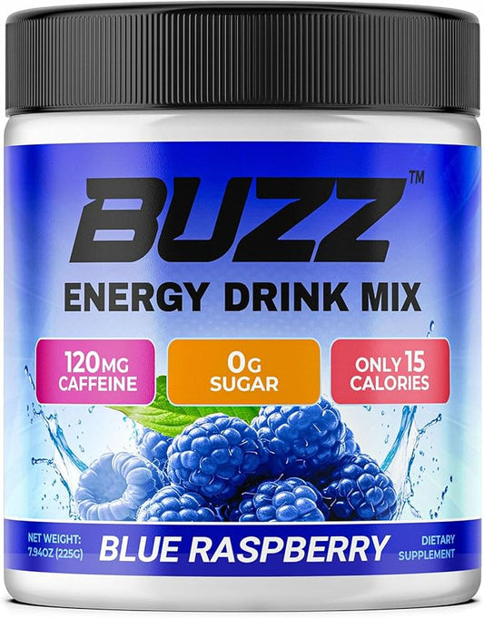 Morning Buzz Energy Drink Powder - Energy Boost Drink Mix - Sugar-Free Energy with Antioxidants - Morning Kickstart and Sports Nutrition Endurance Product - 30 Servings, Blue Raspberry, 8 Ounces