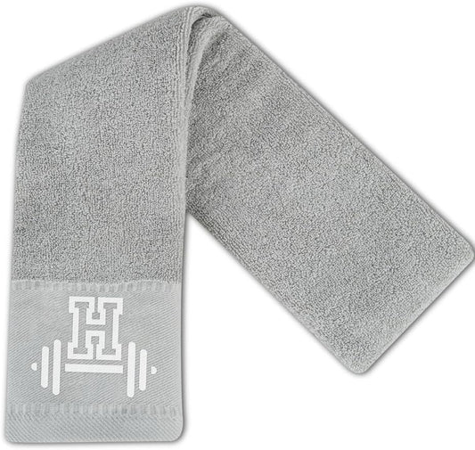 Gym Towel, Personalized Workout Gifts for Men, Women, Sports Lover, Exercise Fitness Gift for Gym Enthusiast on Birthday, Christmas, Soft and Absorbent Towel, Gray, Initial H