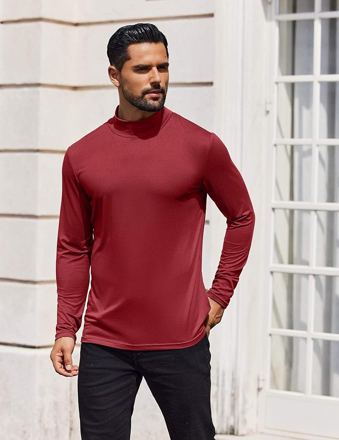 COOFANDY Mens Mock Turtleneck T-Shirts Long Sleeve Solid Color Tees Shirts Basic Casual Slim Fit Pullover T Shirts