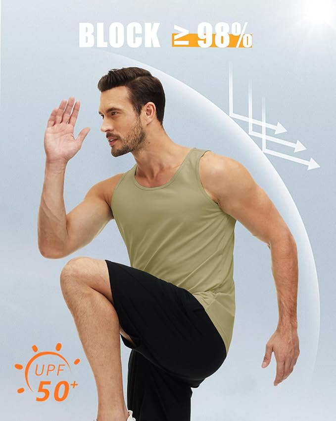 MAGCOMSEN Men's UPF 50+ Tank Top Quick Dry Summer Workout Muscle Sleeveless Shirts for Swim Beach Bodybuilding