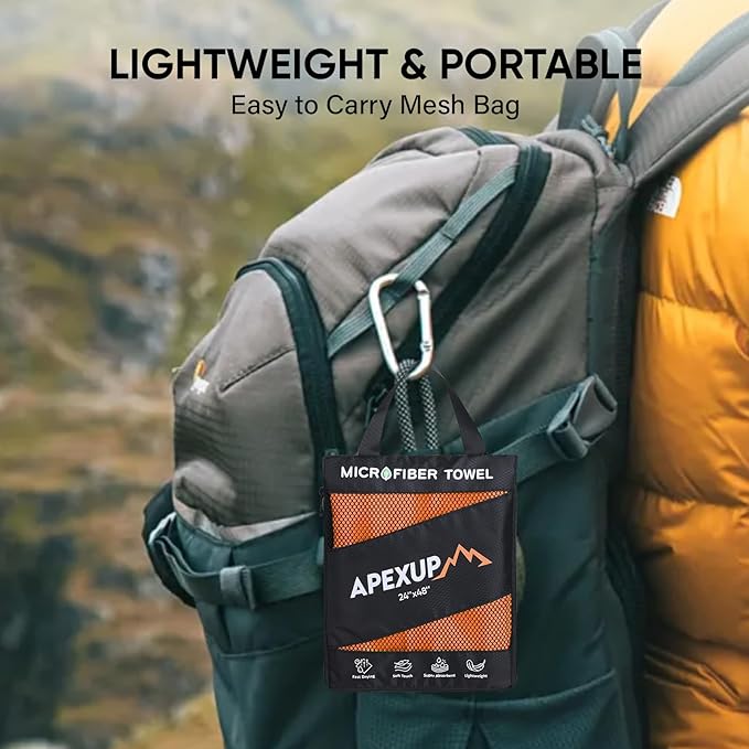 APEXUP Microfiber Travel Towel, Ultra Absorbent Quick Dry Towels, Lightweight Gym Sports Camping Towel for Workout, Yoga, Beach, Shower, Swimming (72"×40", Orange)