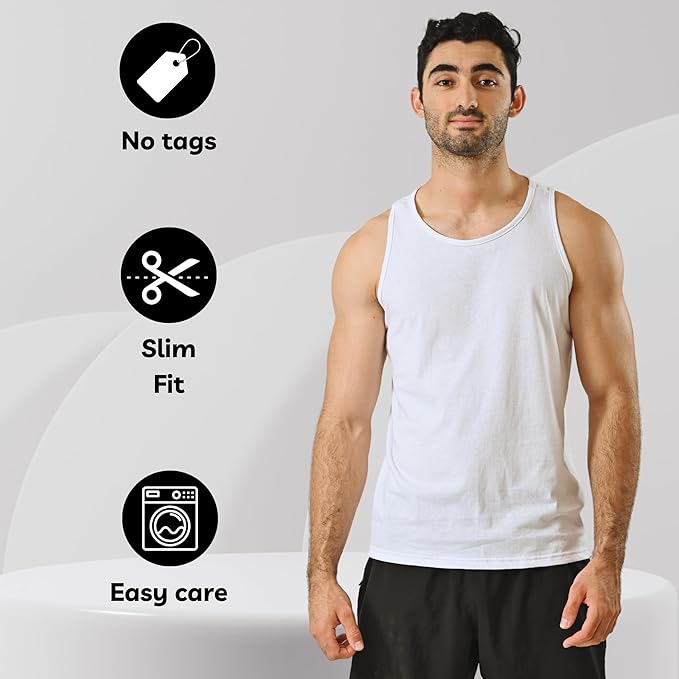 POFF Men’s Tank Top 3-Pack – Sleeveless Shirts for Gym & Workout, 100% Cotton Muscle Fit, Breathable Athletic Wear