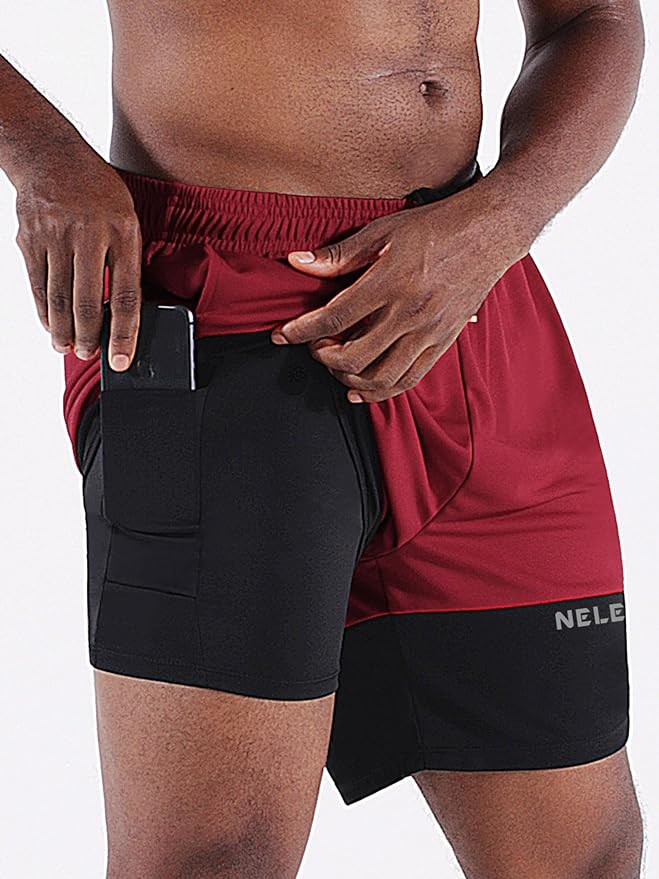 NELEUS Men's 2 in 1 Running Shorts with Liner,Dry Fit Workout Shorts with Pockets