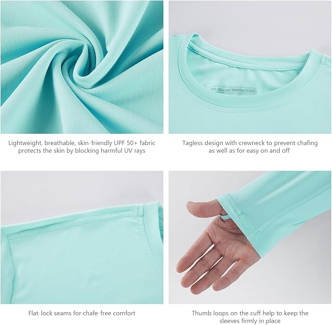 Men’s UPF 50+ Long Sleeve Performance T-Shirts Permanent UV Protective Quick Dry for Everyday Hiking Fishing Beach