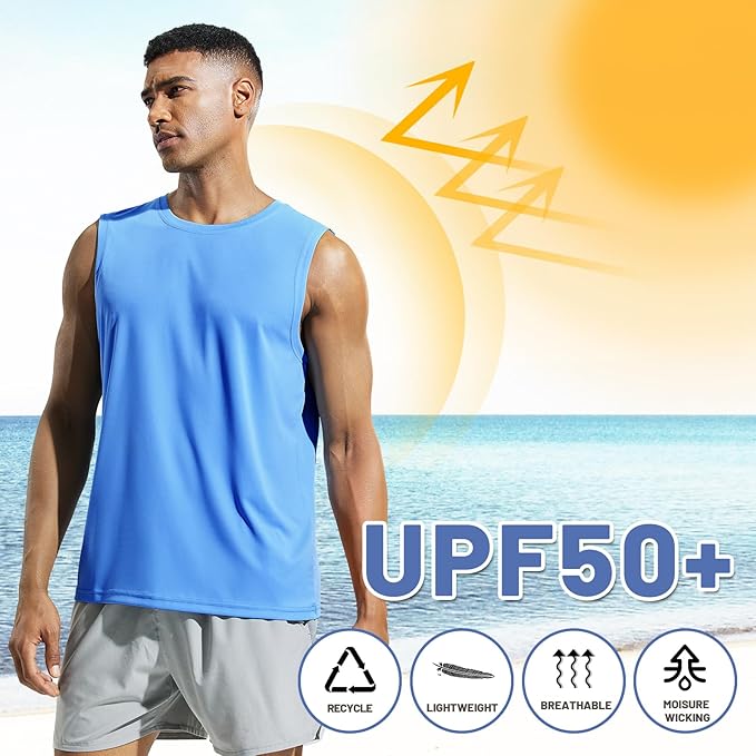 MIER Men's Workout Tank Tops UPF 50+ Swim Shirts Quick Dry Running Sleeveless UV Protection Muscle Tees