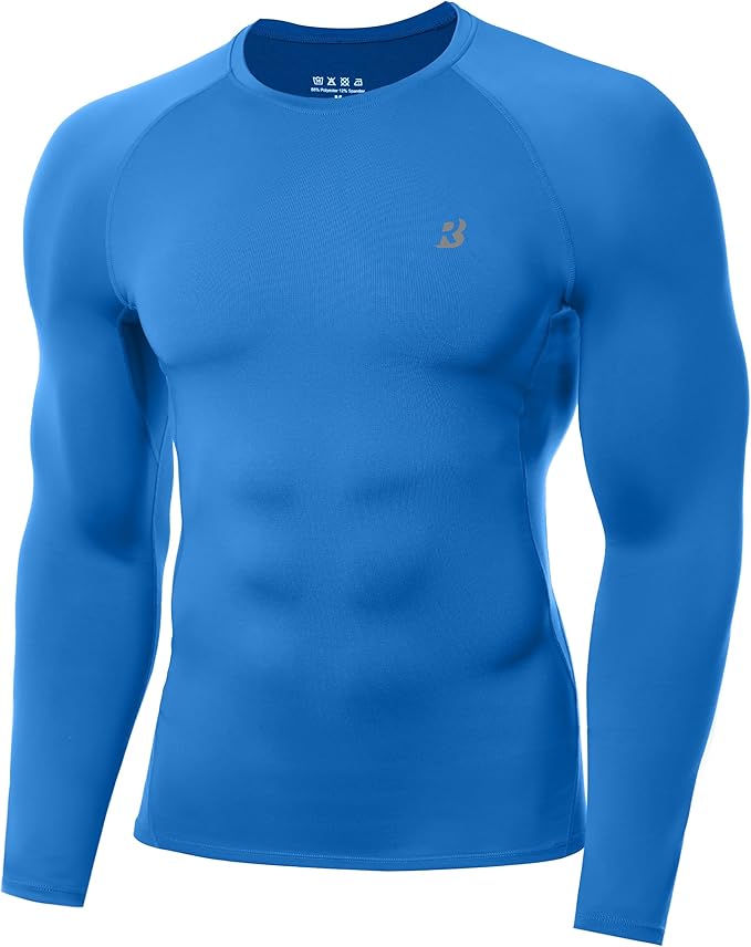 Roadbox Mens Compression Shirt, Cool Dry Long Sleeve Workout Shirts, Running Athletic Football Gym Base Layer Tops UPF 50+