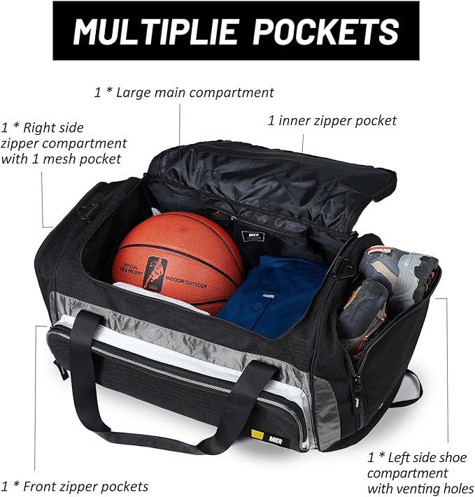 MIER Large Duffel Bag Men's Gym Bag with Shoe Compartment, 60L