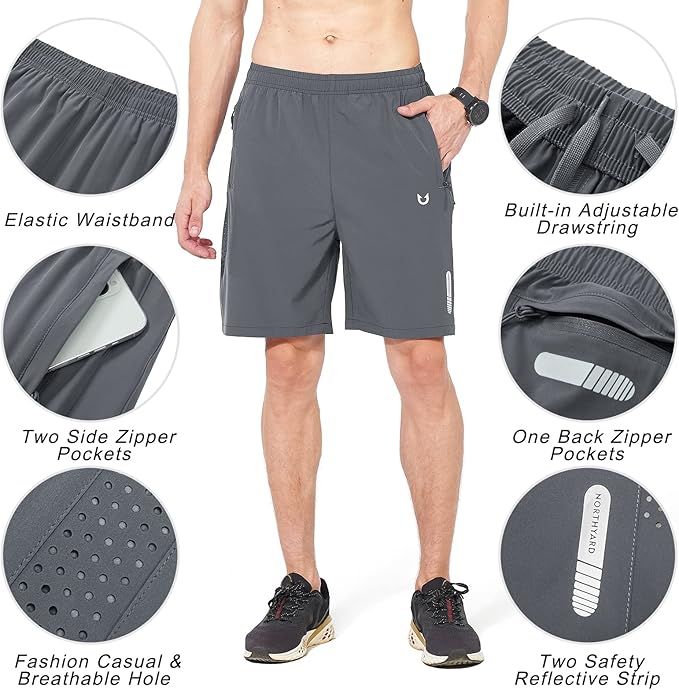 NORTHYARD Men's Athletic Running Shorts Quick Dry Workout Shorts 7"/ 5"/ 9" Lightweight Sports Gym Basketball Tennis Hiking