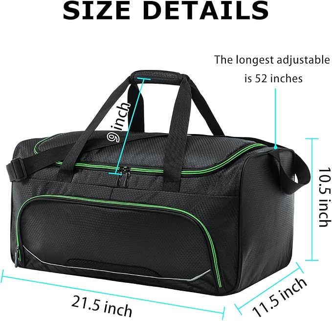 Mens Gym Bag 21 inch Large Overnight Weekender Duffle Bag for Travel Sport-Green/Black
