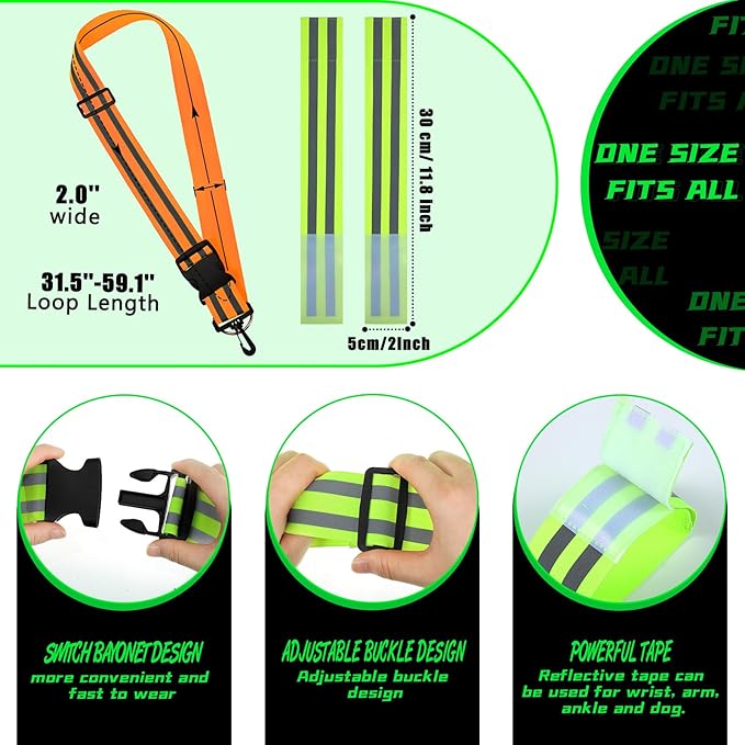 Saintrygo 6 Pcs Reflective Sash for Walking at Night Reflective Strap Arm Band High Visibility Belt Safety Ankle Strap for Visibility Vest Clothing Running Gear