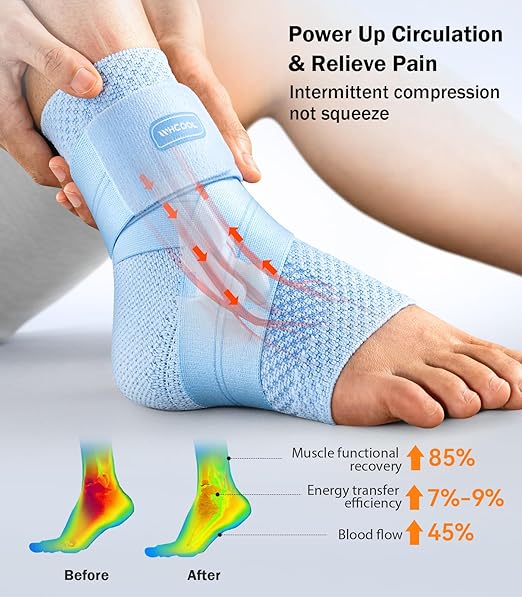 Flat Knitting Ankle Brace For Women&Men, 7-Zone Dynamic Compression Sleeve w/Flex Strap,Foot Support For Sports, Sprained Ankle, Achilles Tendonitis, Plantar Fasciitis Relief(Pack of1) L,Blue