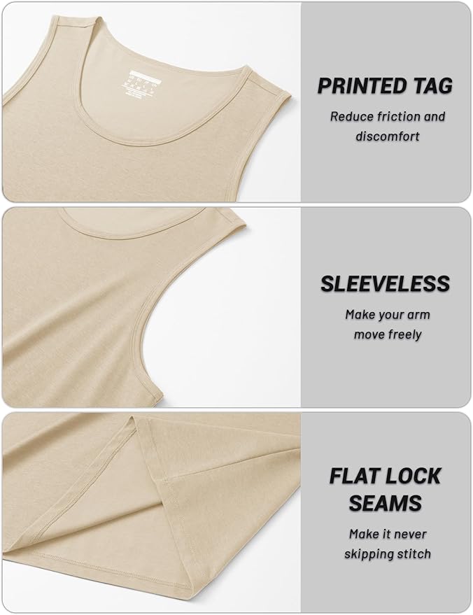 Cotrasen Men's Tank Top UPF 50+ Sleeveless Shirt Cotton Moisture Wicking Casual Gym Workout Shirts Cooling Muscle Tee Shirt