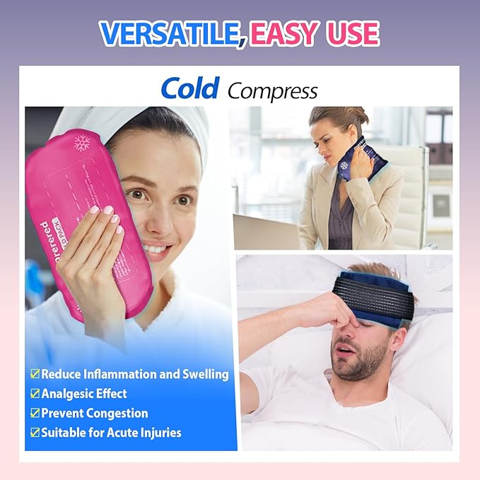 Ice Packs for Injuries Reusable, 3-Piece Set Soft Cold Gel Soft Ice Wrap for Injury, Alleviate Joint and Muscle Pain - Adjustable & Flexible Ice Wrap for Back, Shoulders, Neck, Arm and Legs Pink