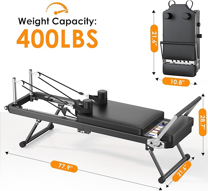 SogesPower Pilates Reformer Machine for Home Gym Workout, Foldable Pilates Equipment with High Strength Alloy Springs for Beginners, Up to 400lbs