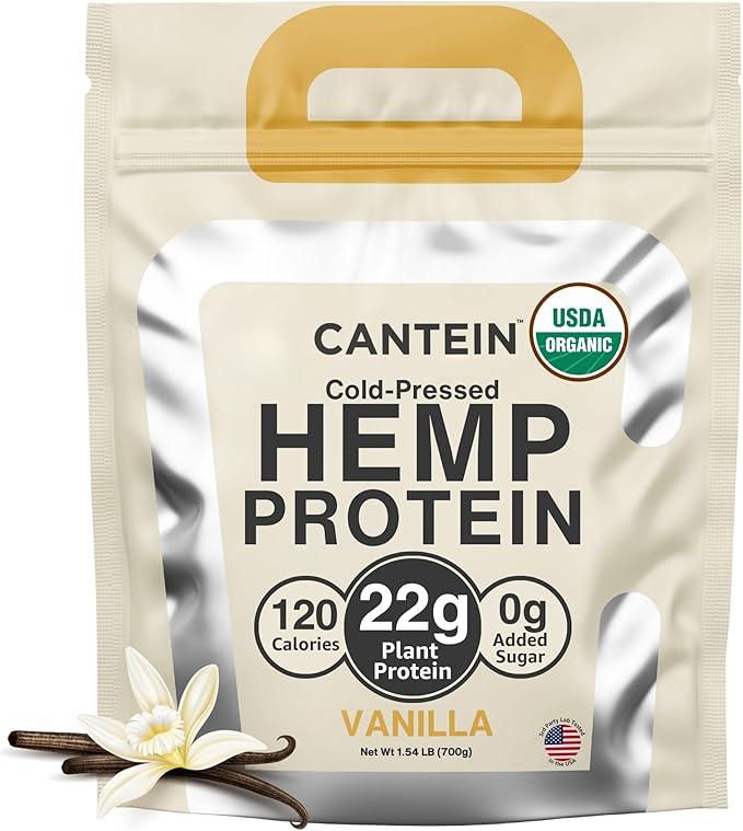 Organic Hemp Protein Powder, Plant Based and Vegan Protein Shake, Lactose and Dairy Free, Gluten Free, Clean and Natural- Vanilla (20 Servings)
