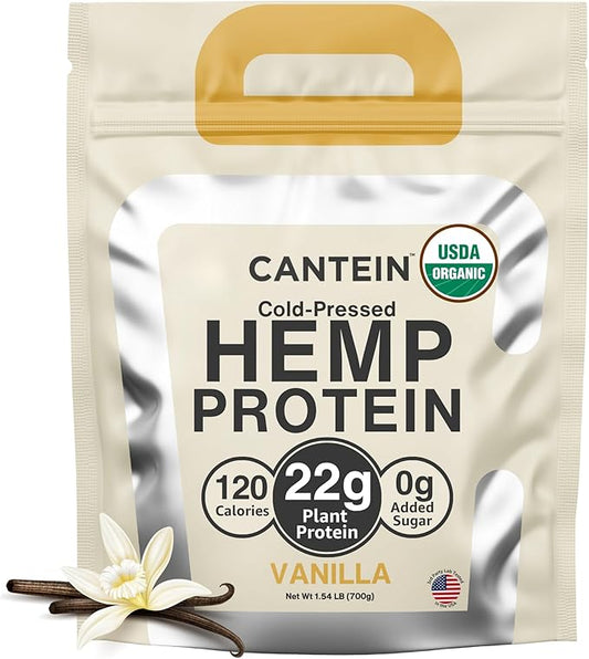 Organic Hemp Protein Powder, Plant Based and Vegan Protein Shake, Lactose and Dairy Free, Gluten Free, Clean and Natural- Vanilla (20 Servings)