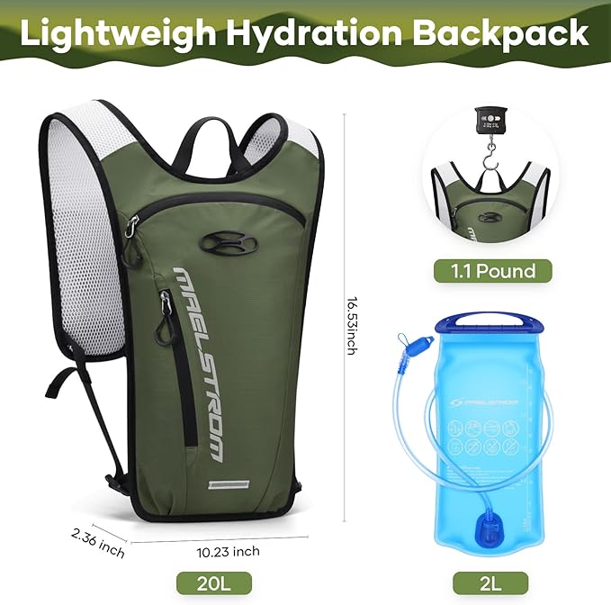 Maelstrom Running Hydration Vest, Hiking Backpack with 2L Water Bladder for Cycling Rave for Men Women
